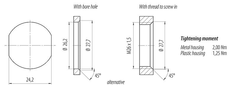 Amostra de montagem 7/8" Soquete de flange, Contatos: 4+PE, desprotegido, THT, IP68, UL 2238, VDE, Montagem no painel traseiro