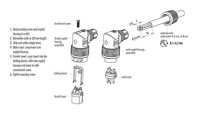 Assembly instructions 99 0682 70 07 - Bayonet Female angled connector, Contacts: 7, 4.0-6.0 mm, unshielded, solder, IP40