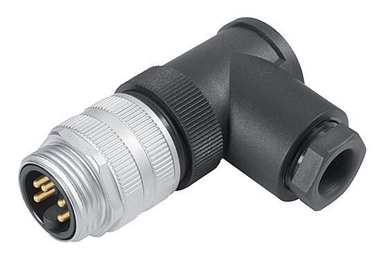 Illustration 7/8" Male angled connector, Contacts: 4+PE, 10.0-12.0 mm, unshielded, screw clamp, IP67, UL 2238, VDE