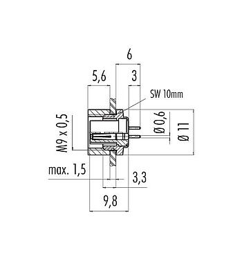 Scale drawing 09 0478 22 07 - M9 Female panel mount connector, Contacts: 7, unshielded, THT, IP40