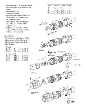 Montageanleitung Bajonett Kabeldose, Polzahl: 4+3+PE, 7,0-17,0 mm, ungeschirmt, crimpen (Crimpkontakte müssen separat bestellt werden), IP68/IP69K, UL 2238, VDE, UV-Beständig, Schutzschlauchverschraubung