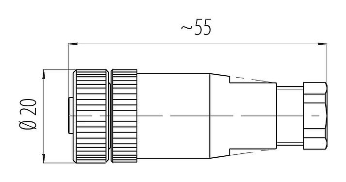 Maßzeichnung M12 Kabeldose, Polzahl: 2+PE, 4,0-6,0 mm, ungeschirmt, schraubklemm, IP67
