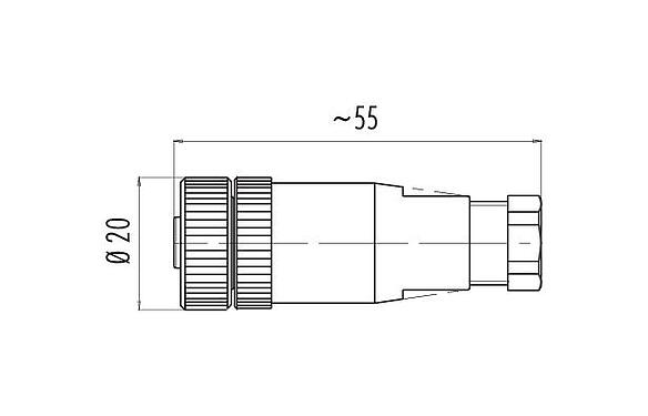 Desenho da escala 99 2530 14 03 - M12 Tomada de cabo, Contatos: 2+PE, 4,0-6,0 mm, desprotegido, pinça de parafuso, IP67