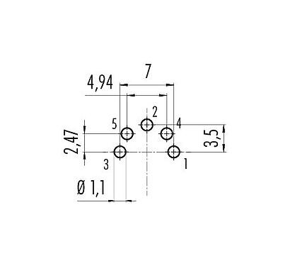 Disposizione dei conduttori 09 0119 90 05 - M16 Connettore maschio a flangia, Numero poli: 5 (05-b), non schermato, THT, IP67, UL, montaggio anteriore