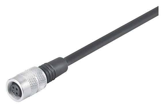 Illustration M9 Connecteur femelle, Contacts: 3, non blindé, surmoulé sur le câble, IP67, PUR, noir, 3 x 0,25 mm², 5 m