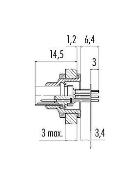 Schaaltekening M9 Male panel mount connector, aantal polen: 7, onafgeschermd, THT, IP67, M12x0,5, Achterwandmontage