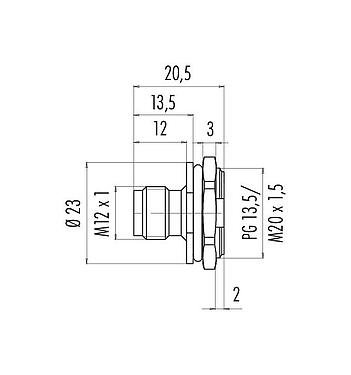 Schaaltekening 86 4631 1002 00005 - M12 Male panel mount connector, aantal polen: 5, onafgeschermd, soldeer, IP67, UL, M20x1,5
