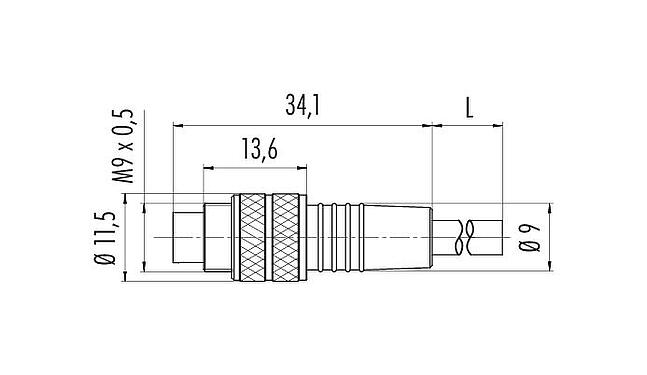 Scale drawing 79 1461 212 08 - M9 Male cable connector, Contacts: 8, unshielded, moulded on the cable, IP67, PUR, black, 8 x 0.14 mm², 2 m