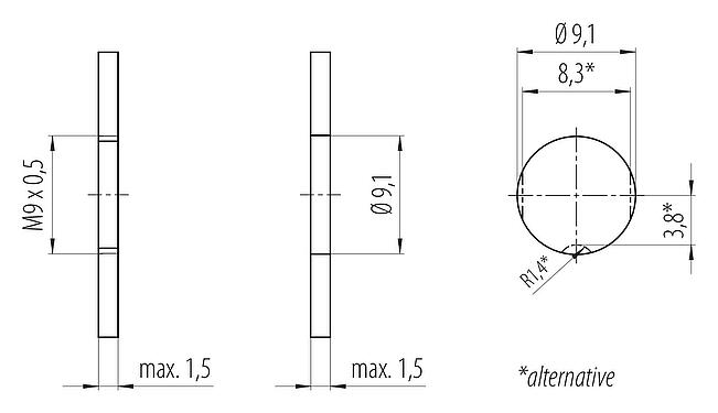 Muestra de montaje M9 Enchufe de brida, Número de contactos: 8, sin blindaje, THT, IP40, M9x0,5, Montaje en pared