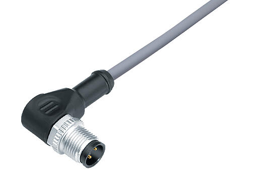 Illustration 77 3427 0000 20003-0500 - M12 Male angled connector, Contacts: 3, unshielded, moulded on the cable, IP69K, UL, PVC, grey, 3 x 0.34 mm², 5 m