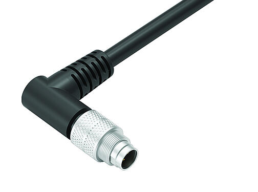 Illustratie 79 1405 75 03 - M9 Male haakse connector, aantal polen: 3, afgeschermd, aan de kabel aangegoten, IP67, PUR, zwart, 5 x 0,25 mm², 5 m