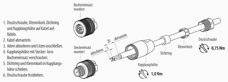 Montageanleitung M12 Kabelstecker, Polzahl: 2+PE, 4,0-6,0 mm, ungeschirmt, schraubklemm, IP67