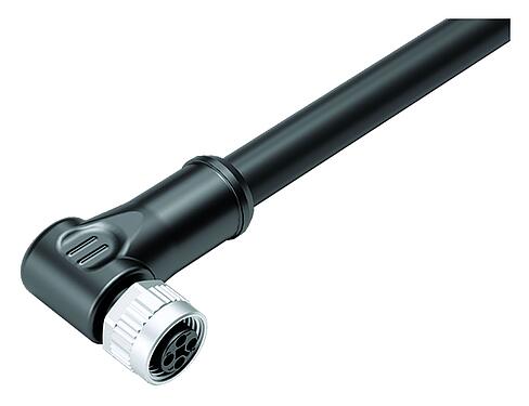 Ilustración M12 Conector hembra en ángulo, Número de contactos: 4, sin blindaje, moldeado en el cable, IP68, UL, PUR, negro, 4 x 1,50 mm², 5 m