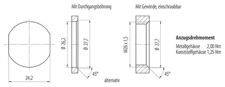 Montageanleitung / Montageausschnitt 7/8" Flanschdose, Polzahl: 4+PE, ungeschirmt, THT, IP68, UL 2238, VDE, Rückwandmontage