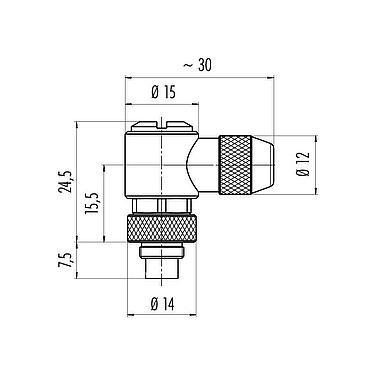 Dibujo a escala 99 0421 75 07 - M9 Conector macho en ángulo, Número de contactos: 7, 3,5-5,0 mm, blindable, soldadura, IP67