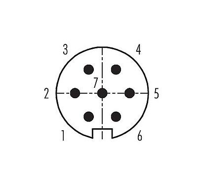 Disposition des contacts (Côté plug-in) 99 5125 79 07 - M16 Connecteur mâle coudé, Contacts: 7 (07-a), 4,0-6,0 mm, blindable, souder, IP67, UL