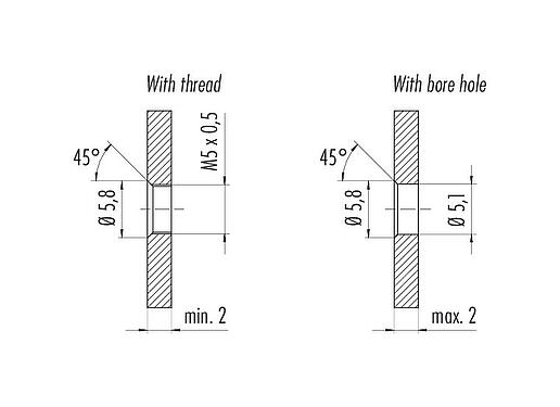 Assembly instructions / Panel cut-out M5 Male panel mount connector, Contacts: 3, unshielded, single wires, IP67, M5x0.5, Front mounting