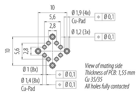Conductor layout M16 Female panel mount connector, Contacts: 8, shieldable, THR, IP67, M18x0,75, Rear mounting
