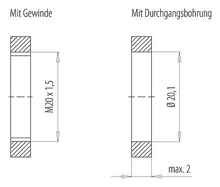 Montageanleitung / Montageausschnitt 09 6121 250 06 - Bajonett Flanschstecker, Polzahl: 6 (3+PE+2), schirmbar, Litzen, IP66/IP67, M20x1,5