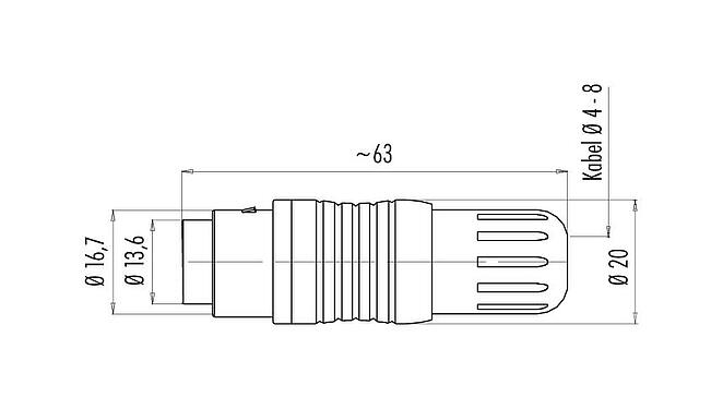 Maßzeichnung Push Pull Kabelstecker, Polzahl: 7, 4,0-8,0 mm, schirmbar, löten, IP67