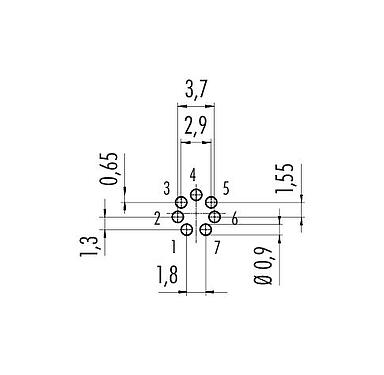 Conductor layout 09 0478 22 07 - M9 Female panel mount connector, Contacts: 7, unshielded, THT, IP40
