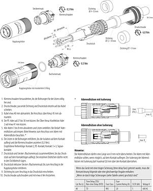 Montageanleitung Bajonett Kabelstecker, Polzahl: 6 (3+PE+2), 7,0-14,0 mm, ungeschirmt, schraubklemm, IP67 gesteckt und verriegelt, UL 2237