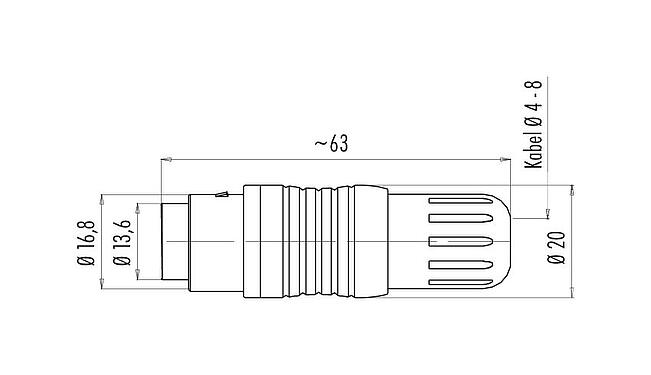 Maßzeichnung Push Pull Kabeldose, Polzahl: 14, 4,0-8,0 mm, schirmbar, löten, IP67