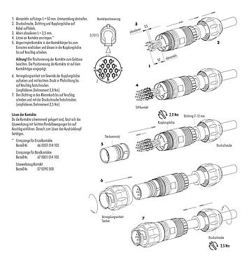 Montageanleitung Bajonett Kabelstecker, Polzahl: 12, 7,0-13,0 mm, ungeschirmt, crimpen (Crimpkontakte müssen separat bestellt werden), IP68/IP69K, UL 2238, VDE, UV-Beständig