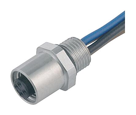Illustration M5 Female panel mount connector, Contacts: 3, unshielded, single wires, IP67, M5x0.5, Front mounting