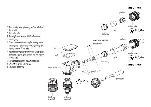 Assembly instructions 99 1537 822 05 - M12 Male angled connector, Contacts: 5, 6.0-8.0 mm, shieldable, wire clamp, IP67