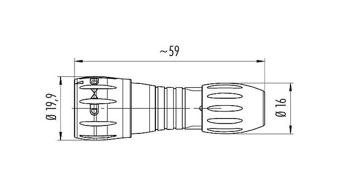 Dibujo a escala Bayoneta Conector de cable macho, Número de contactos: 8, 4,0-6,0 mm, sin blindaje, soldadura, IP67
