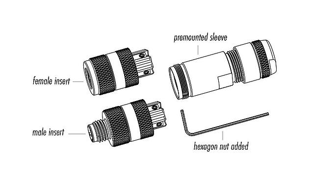 Dessin des composants M8 Connecteur femelle, Contacts: 4, 4,0-5,5 mm, blindable, pince à visser, IP67, M8x1,0, ressort à iris