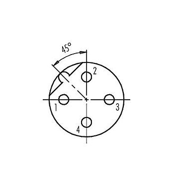 コンタクト配列（接続側） 99 0430 25 04 - M12 メスケーブルコネクタ, 極数: 4, 4.0-6.0mm, 非シールド, ねじ圧着, IP67, UL