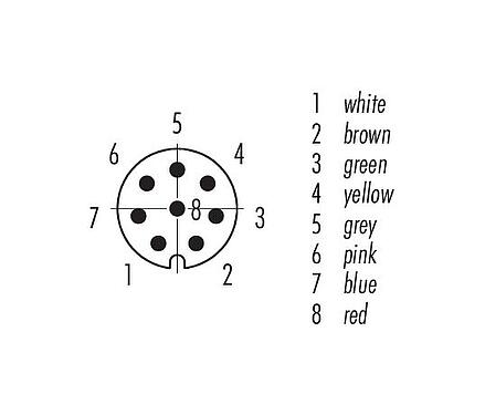 Contact arrangement (Plug-in side) M8 Male angled connector, Contacts: 8, unshielded, moulded on the cable, IP67/IP69K, UL 2238, PVC, grey, 8 x 0.25 mm², stainless steel, 5 m