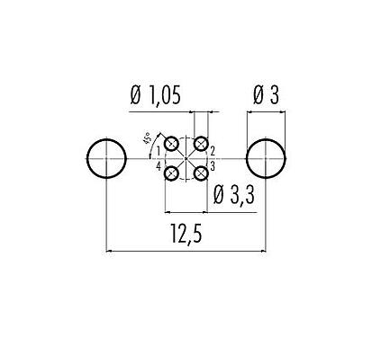 Расположение проводников 86 6620 1121 00404 - M8 Фланцевая розетка, угловая, Количество полюсов: 4, экранируемый, THT, IP67
