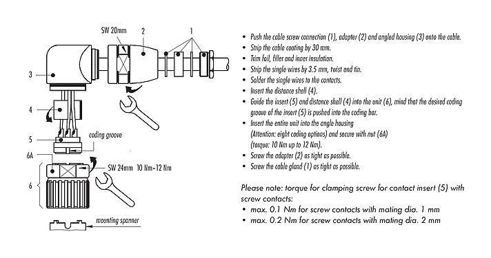 Instrução de montagem 99 4636 70 06 - M23 Tomada angular, Contatos: 6, 6,0-10,0 mm, desprotegido, solda, IP67