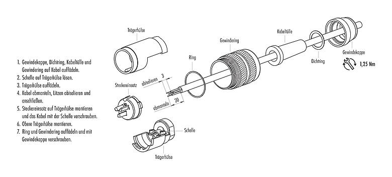 Montageanleitung M25 Kabelstecker, Polzahl: 3, 5,0-8,0 mm, schirmbar, löten, IP40