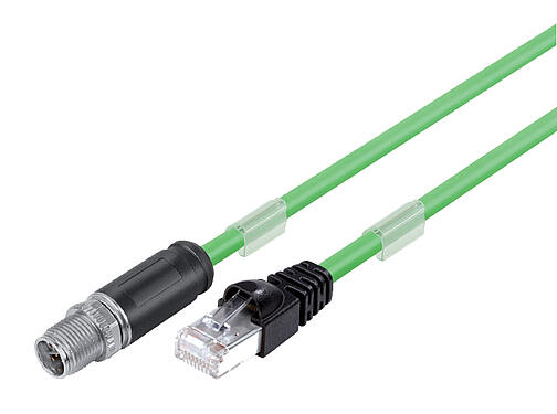 Ilustracja 79 9723 100 08 - M12/M12 Kabel łączący męskie złącze kablowe proste - wtyczka RJ45, Kontaktów: 8, ekranowany, formowane wtryskowo na kablu, IP67, UL, PUR, zielony, AWG 26/7, 10 m