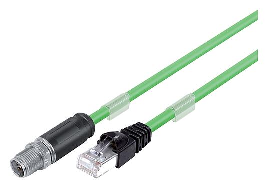 일러스트 M12/RJ45 연결 케이블 케이블 커넥터 - RJ45 커넥터, 콘택트 렌즈: 8, 쉴드, 케이블에 몰딩, IP67, UL, PUR, 녹색, AWG 26/7, 10m