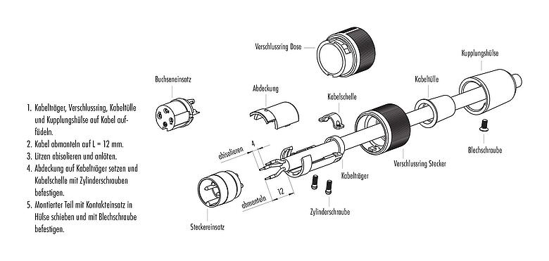 Montageanleitung Bajonett Kabeldose, Polzahl: 6, 6,0-8,0 mm, ungeschirmt, löten, IP40