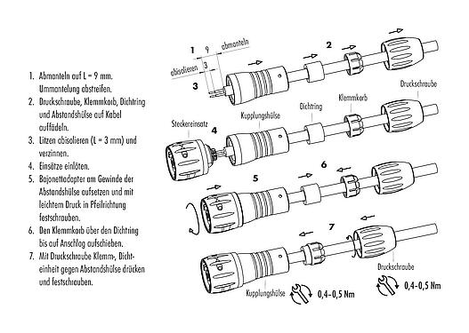 Montageanleitung Bajonett Kabelstecker, Polzahl: 8, 6,0-8,0 mm, ungeschirmt, löten, IP67