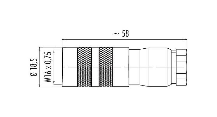 Desenho da escala 99 5618 00 05 - M16 Tomada de cabo, Contatos: 5 (05-b), 6,0-8,0 mm, blindável, solda, IP67, UL