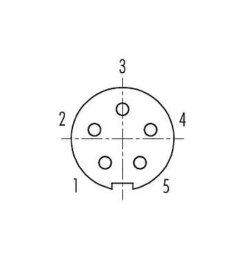 Sắp xếp liên hệ (phía kết nối) 99 0414 75 05 - M9 Ổ cắm bẻ góc, Số lượng cực : 5, 3,5-5,0mm, có thể che chắn, hàn, IP67