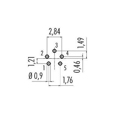 Conductor layout Snap-In Female panel mount connector, Contacts: 5, unshielded, THT, IP40, 1/4" 28 UNF, Front mounting