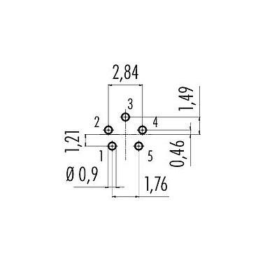 Conductor layout 09 0116 90 05 - M16 Female panel mount connector, Contacts: 5 (05-a), unshielded, THT, IP67, UL, front fastened