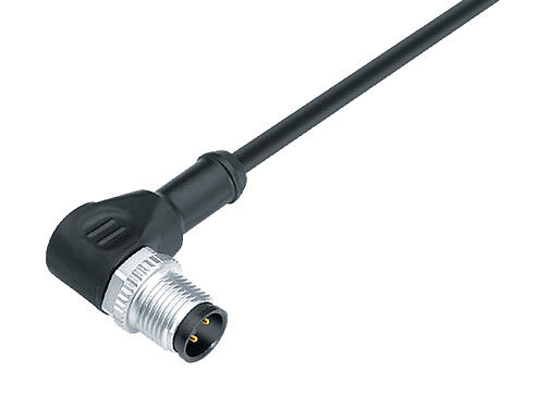 Illustration 77 3427 0000 50003-0500 - M12 Male angled connector, Contacts: 3, unshielded, moulded on the cable, IP69K, UL, PUR, black, 3 x 0.34 mm², 5 m