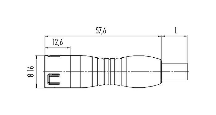 Scale drawing Snap-In Male cable connector, Contacts: 3, unshielded, moulded on the cable, IP67, VDE, PUR, black, 3 x 0.75 mm², 2 m