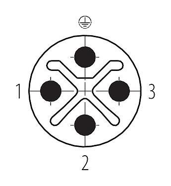 Disposition des contacts (Côté plug-in) M12 Connecteur mâle, Contacts: 3+PE, 6,0-8,0 mm, non blindé, pince à visser, IP67, UL 2238, VDE