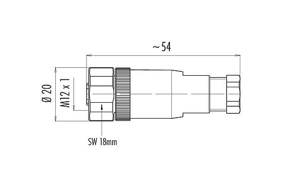 Desenho da escala 99 0486 282 08 - M12 Tomada de cabo, Contatos: 8, 6,0-8,0 mm, desprotegido, pinça de parafuso, IP67, UL