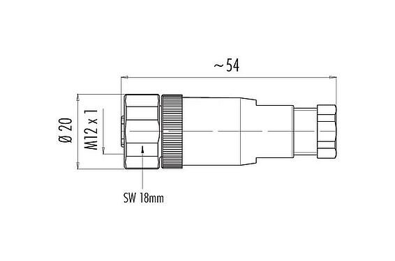 Maßzeichnung M12 Kabeldose, Polzahl: 5, 4,0-6,0 mm, ungeschirmt, schraubklemm, IP67, UL 2238
